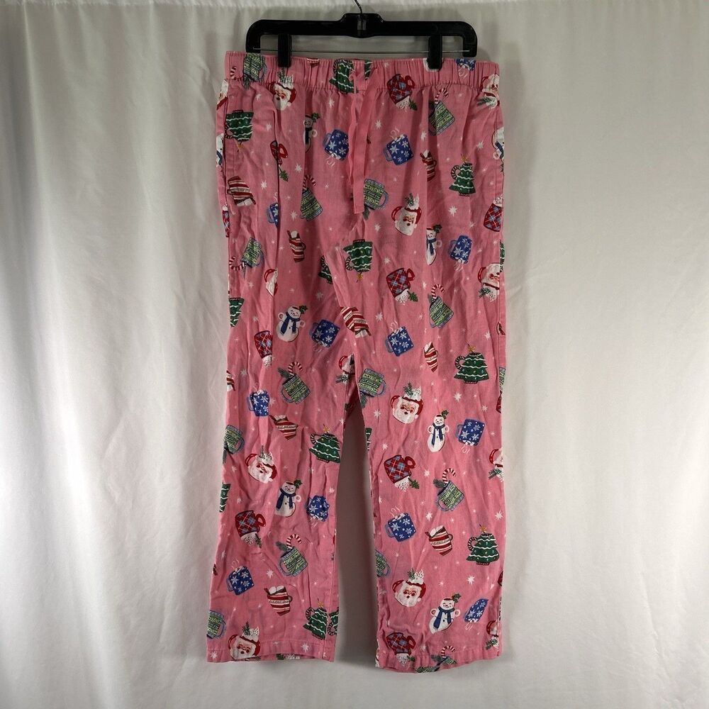 Old Navy Pajama Pants Women's Large Pink Christmas Holiday Mugs Drawstring
